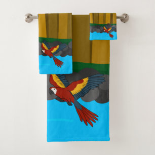 Exotic Parrots In The Forest  Bath Towel Set