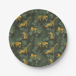 Exotic Party Tropical Rainforest Leopard Pattern Paper Plate