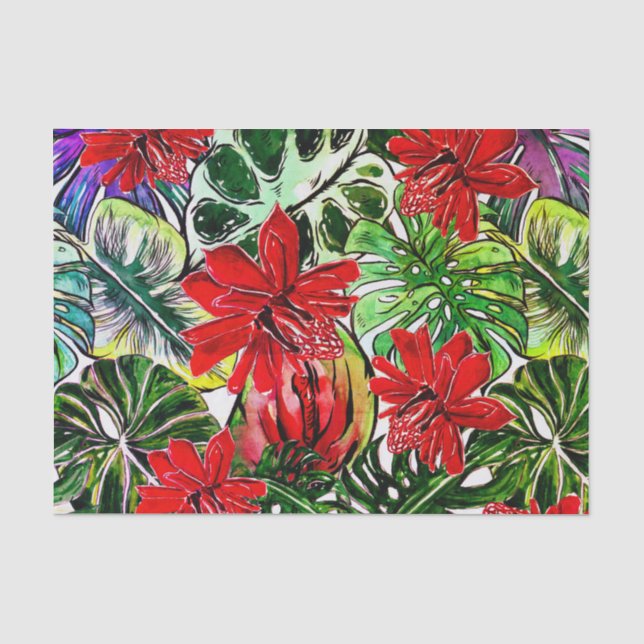 Exotic Passiflora Flowers Jungle Watercolor Patter Tissue Paper (Front)