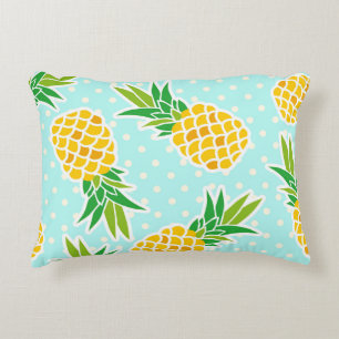 Exotic Pineapples: Blue Polka-Dot Fun. Accent Pillow