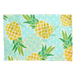 Exotic Pineapples: Blue Polka-Dot Fun. Pillowcase