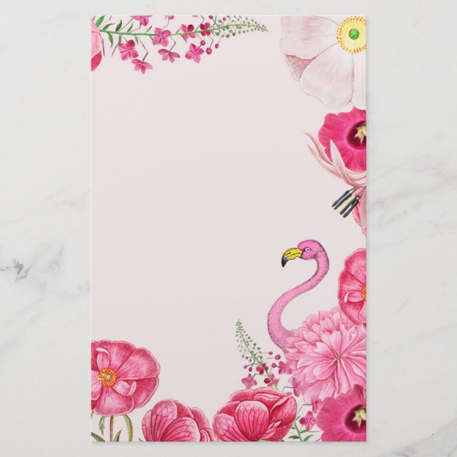Exotic pink flamingo garden stationery (Front)