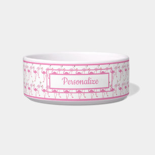 Exotic Pink Flamingo Pattern Personalized Cat Dog Bowl
