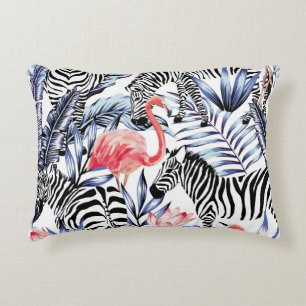 Exotic pink flamingo, zebra on background summer b accent pillow
