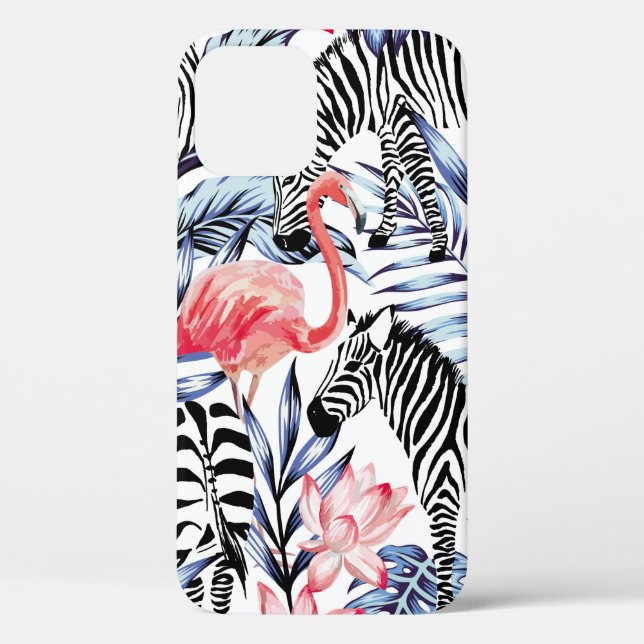Exotic pink flamingo, zebra on background summer b Case-Mate iPhone case (Back)