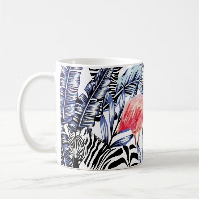 Exotic pink flamingo, zebra on background summer b coffee mug (Left)