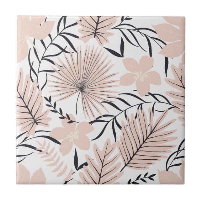Exotic Pink Floral Foliage Seamless Pattern Tile (Front)