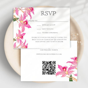 Exotic Pink Orchid Flowers Wedding QR Code Website RSVP Card