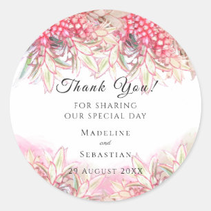 Exotic Pink Pineapples Blush Wedding Thank You Classic Round Sticker