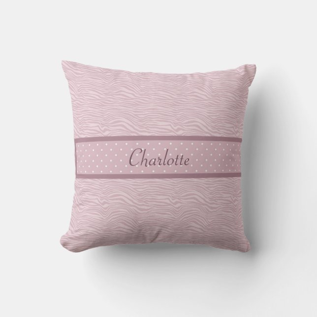 Exotic Pink Zebra Print & Polka Dots Throw Pillow (Front)