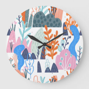 Exotic Plants: Bright Seamless Pattern Large Clock