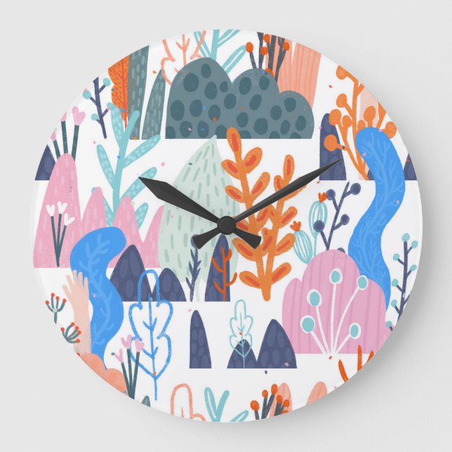Exotic Plants: Bright Seamless Pattern Large Clock (Front)