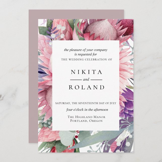 Exotic Protea Floral Wedding Invitation (Front/Back)