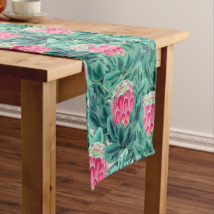 Exotic Protea Flowers Pattern Short Table Runner
