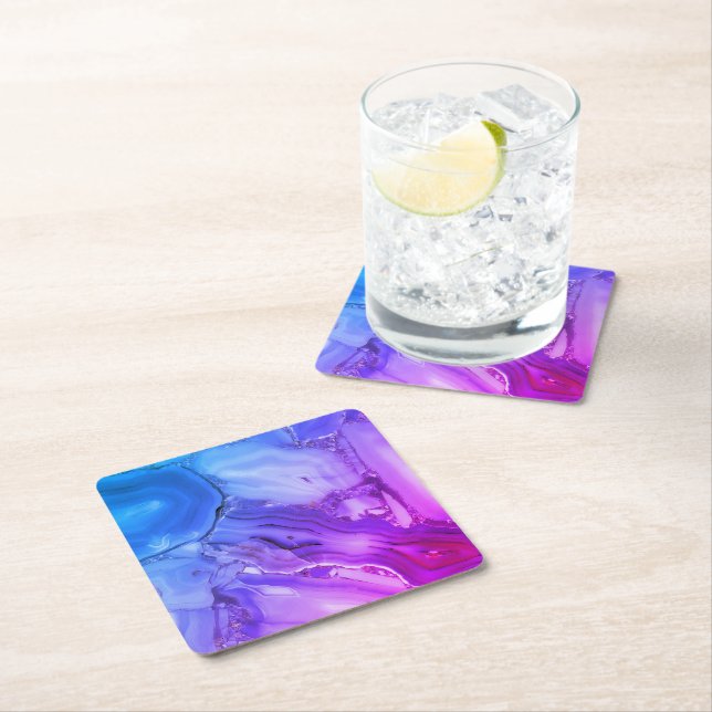 Exotic Purple Marble  Square Paper Coaster (Insitu)