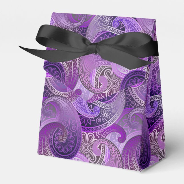 Exotic Purple Paisley Damask Pattern Favor Box (Front Side)