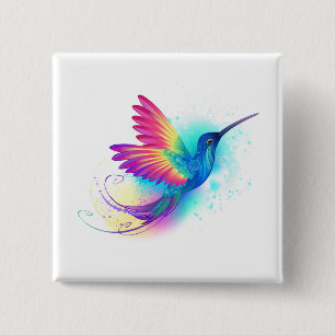 Exotic Rainbow Hummingbird 2 Inch Square Button