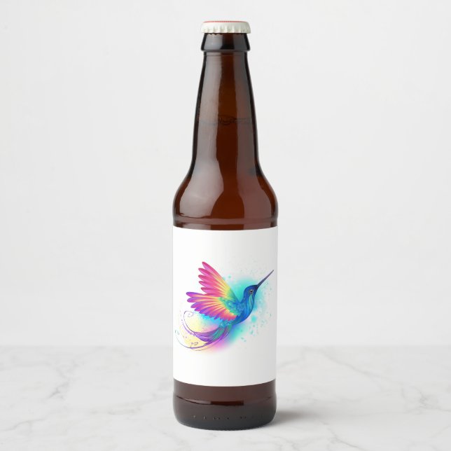 Exotic Rainbow Hummingbird Beer Bottle Label (Front)