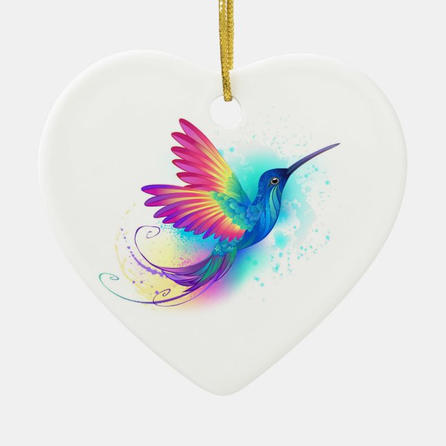 Exotic Rainbow Hummingbird Ceramic Ornament (Front)