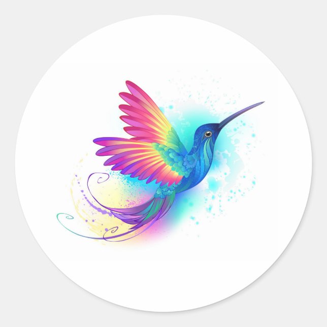 Exotic Rainbow Hummingbird Classic Round Sticker (Front)