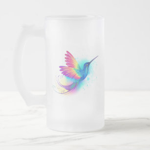 Exotic Rainbow Hummingbird Frosted Glass Beer Mug