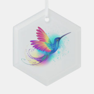 Exotic Rainbow Hummingbird Glass Ornament