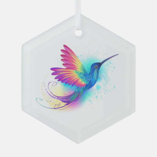 Exotic Rainbow Hummingbird Glass Ornament (Front)