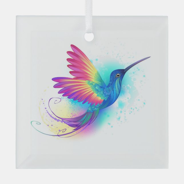 Exotic Rainbow Hummingbird Glass Ornament (Front)