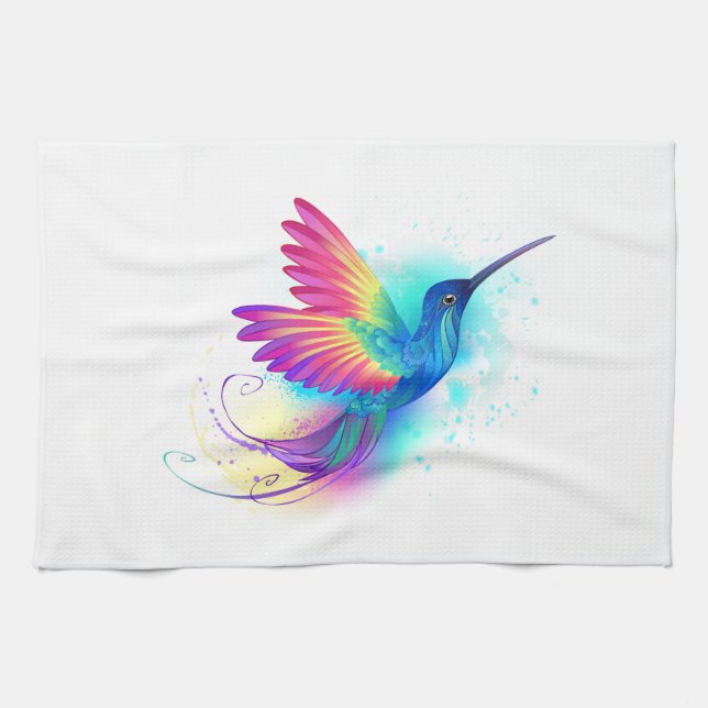 Exotic Rainbow Hummingbird Kitchen Towel (Horizontal)