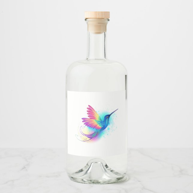 Exotic Rainbow Hummingbird Liquor Bottle Label (Front)
