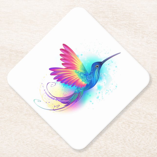 Exotic Rainbow Hummingbird Paper Coaster (Front)