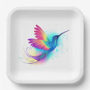 Exotic Rainbow Hummingbird Paper Plate