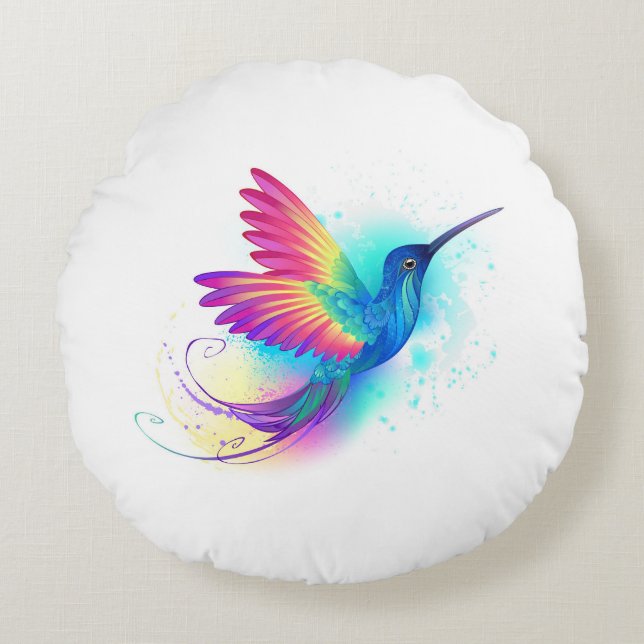 Exotic Rainbow Hummingbird Round Pillow (Front)
