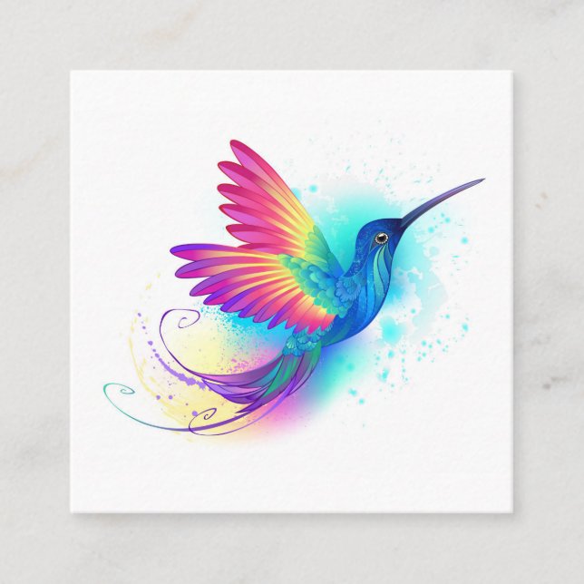 Exotic Rainbow Hummingbird Square Business Card (Front)