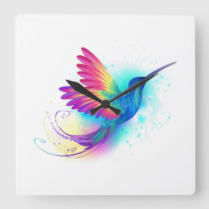 Exotic Rainbow Hummingbird Square Wall Clock