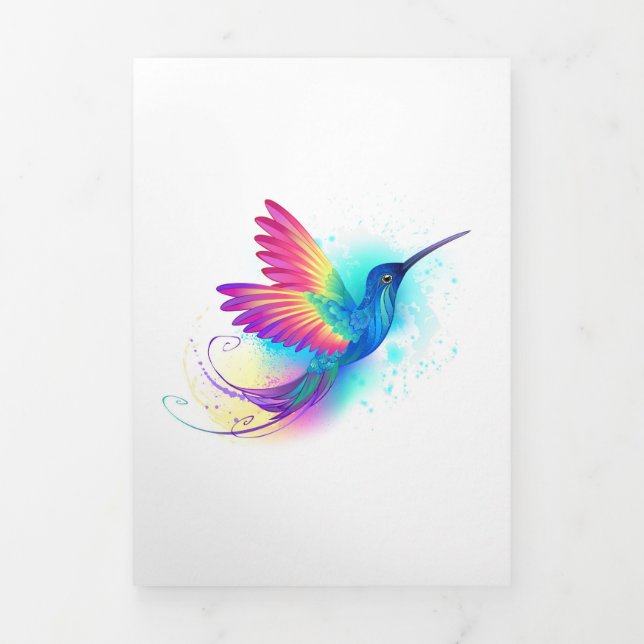 Exotic Rainbow Hummingbird Tri-Fold Holiday Card (Cover)