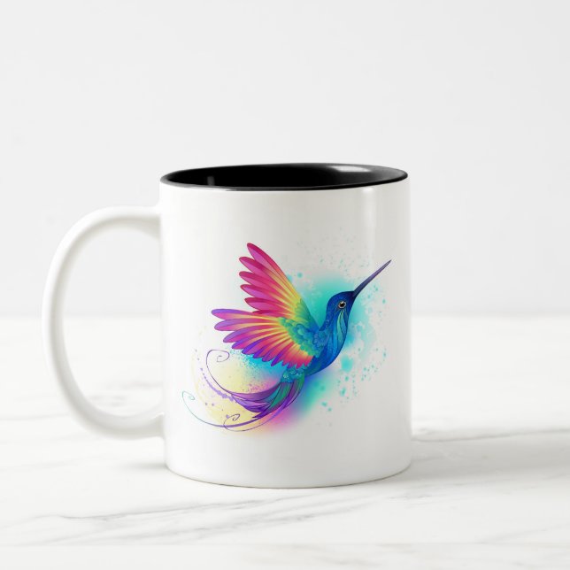 Exotic Rainbow Hummingbird Two-Tone Coffee Mug (Left)