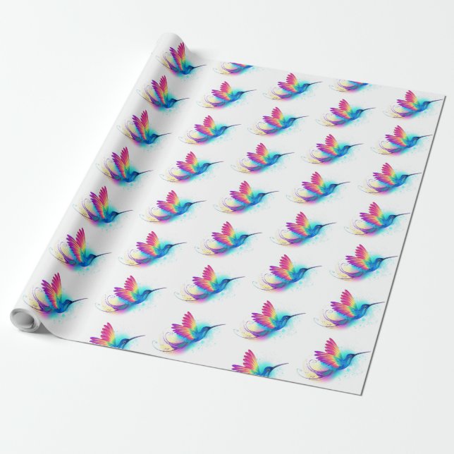 Exotic Rainbow Hummingbird Wrapping Paper (Unrolled)