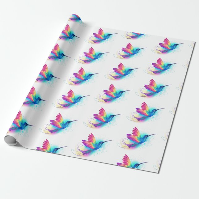 Exotic Rainbow Hummingbird Wrapping Paper (Unrolled)