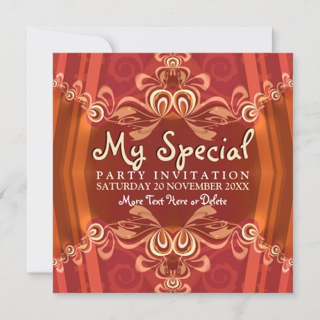 Exotic Red+Gold Girls Boudoir Party Invitations (Devant)