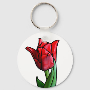 Exotic Red Stained Glass Tulip Keychain