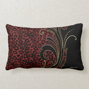 Exotic Rich Dark Red Leopard Animal Pattern Lumbar Pillow