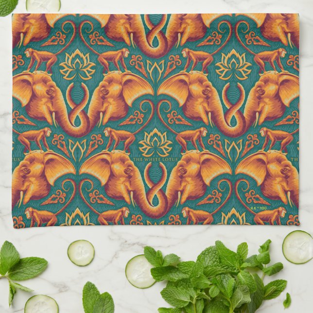 Exotic Safari Tapestry Pattern - The White Lotus Kitchen Towel (Folded)