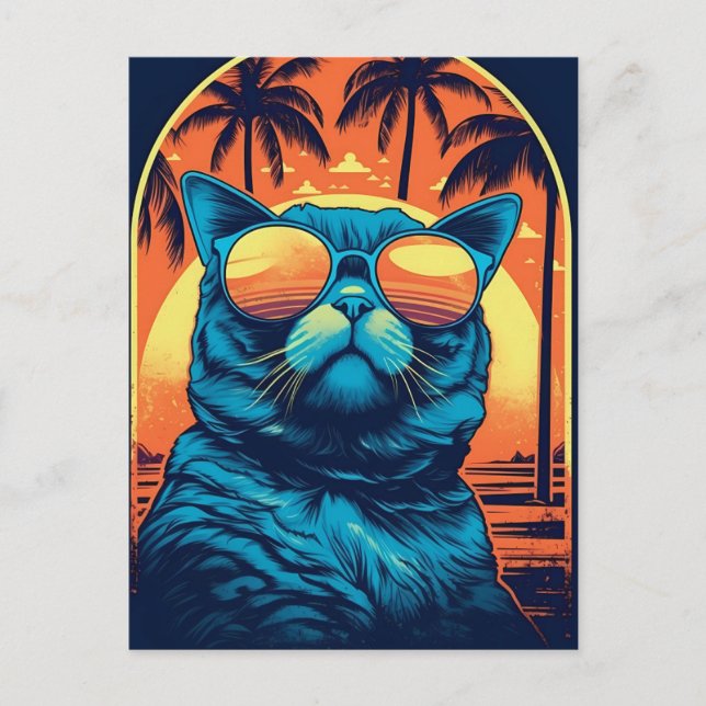 Exotic Shorthair cat with sunglasses at the beach Postcard (Front)