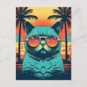 Exotic Shorthair cat with sunglasses at the beach Postcard