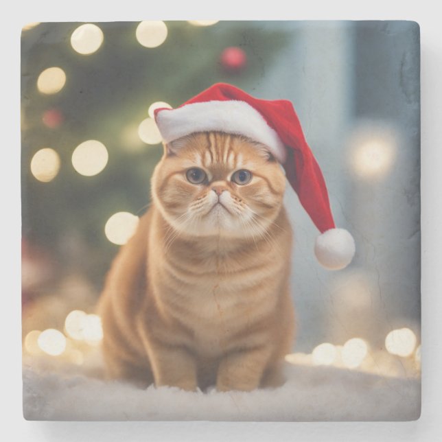 Exotic Shorthair Christmas Stone Coaster (Front)