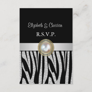 Exotic Silver Zebra  print RSVP Card