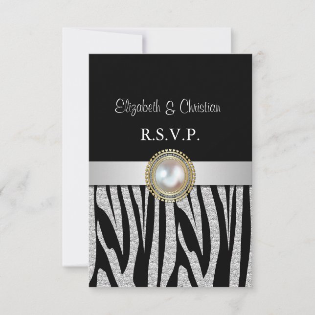 Exotic Silver Zebra  print RSVP Card (Front)
