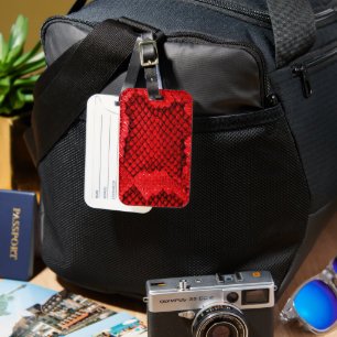 Exotic snake skin animal print pattern modern red luggage tag