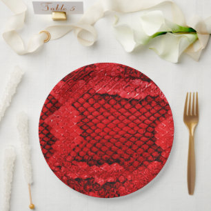 Exotic snake skin animal print pattern modern red paper plate